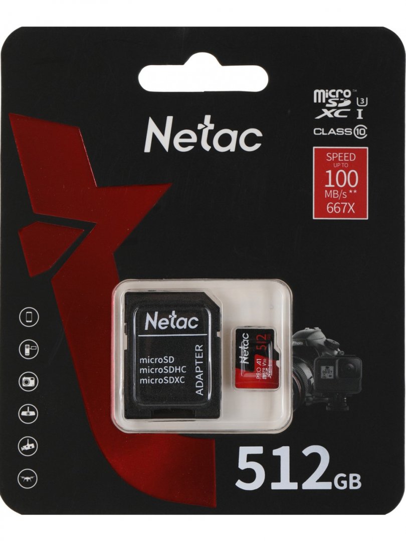 Netac P500 Extreme Pro 512 GB Microsdxc V30/A1/C10 Hafıza Kartı + Sd Adaptör